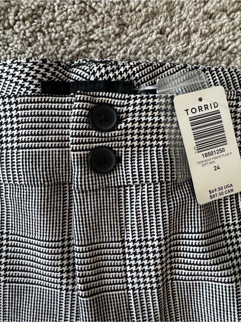 Torrid point plaid trouser pants size 24 black white straight leg NWT